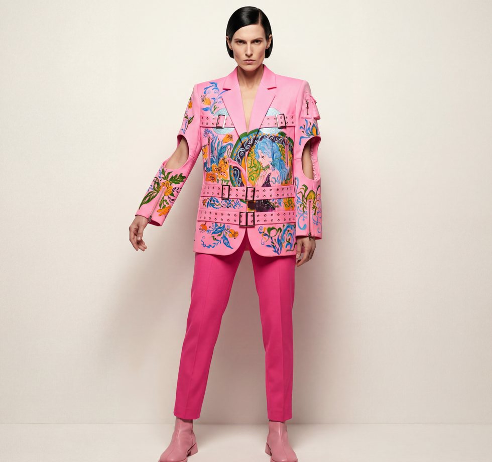 Pink graffiti couture suit
