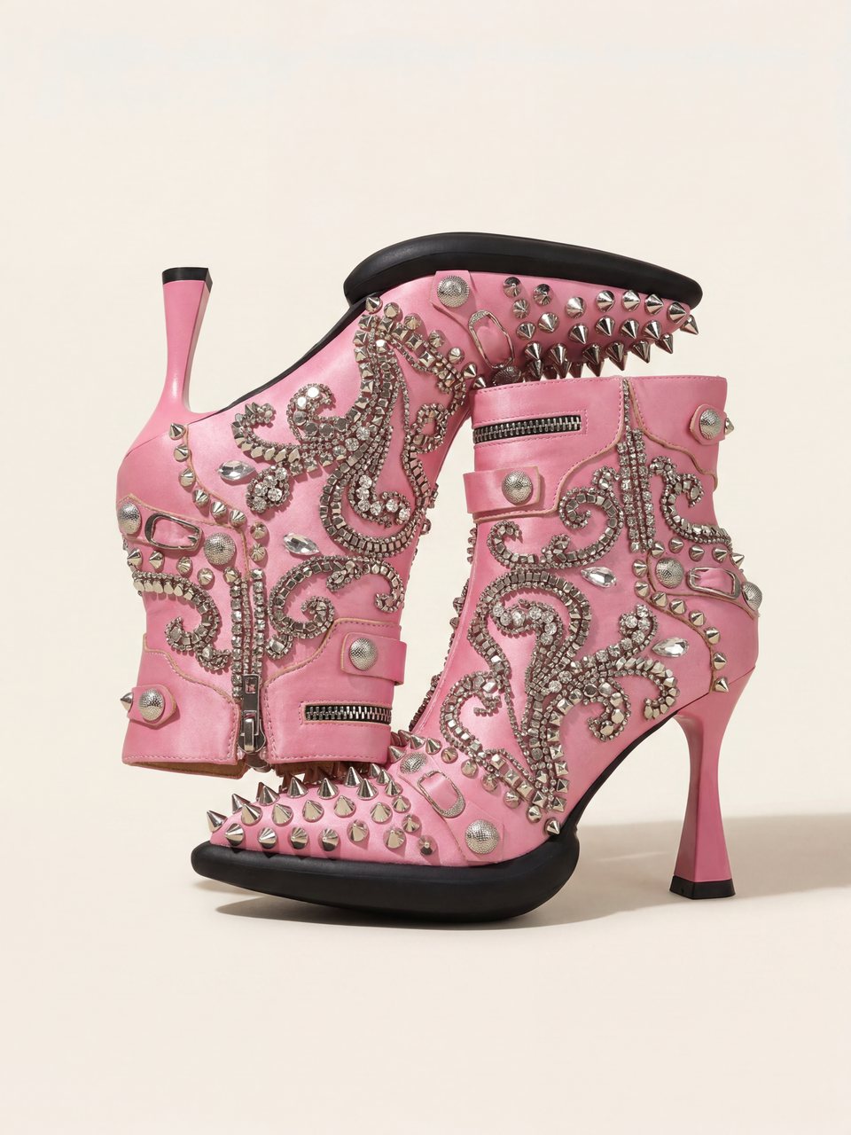 Pink rhinestone ankle boots still