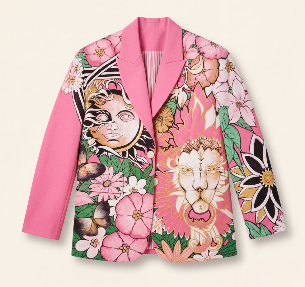 Pink lion floral jacket still